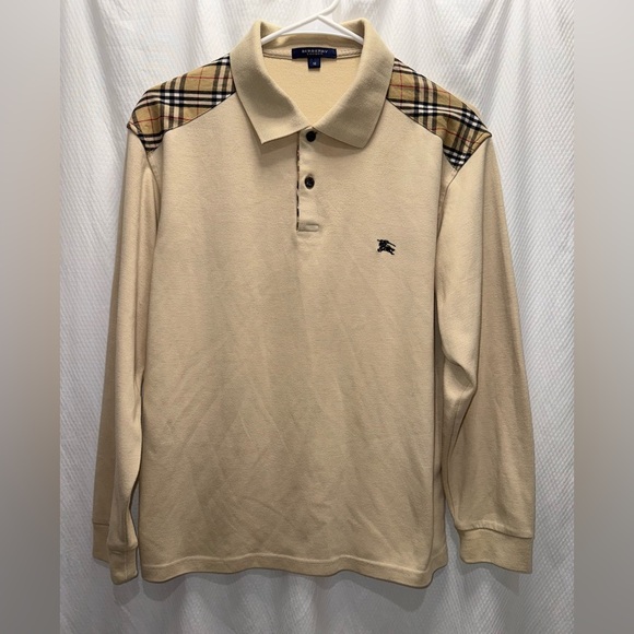 Vintage Burberry London Nova Check Cream Long Sleeve 100% Cotton Polo Shirt Sz M - Picture 7 of 16